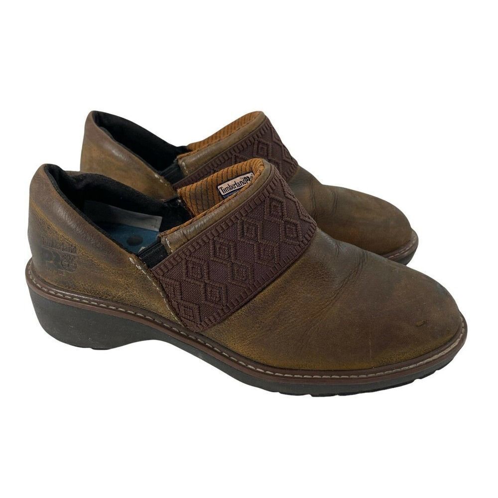 Timberland Pro Alloy Toe Anti Fatigue Shoes Brown Leather Womens Size 8 ESD Mule